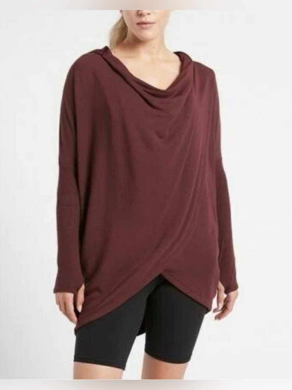 Athleta Purana Draped Cowl Wrap Sweatshirt Size XXS Decadent Chocolate NWT